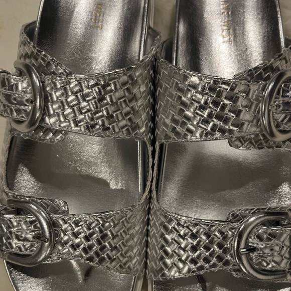 NINE WEST Silver Woven BIRKENSTOCK-Style Sandals NEW! - Picture 1 of 7